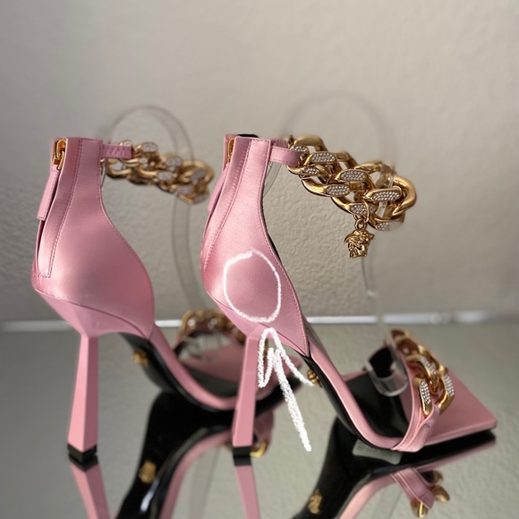 New Versace Crystal Chain High-Heel Sandals Pink 37 $1,725 - Picture 15 of 16